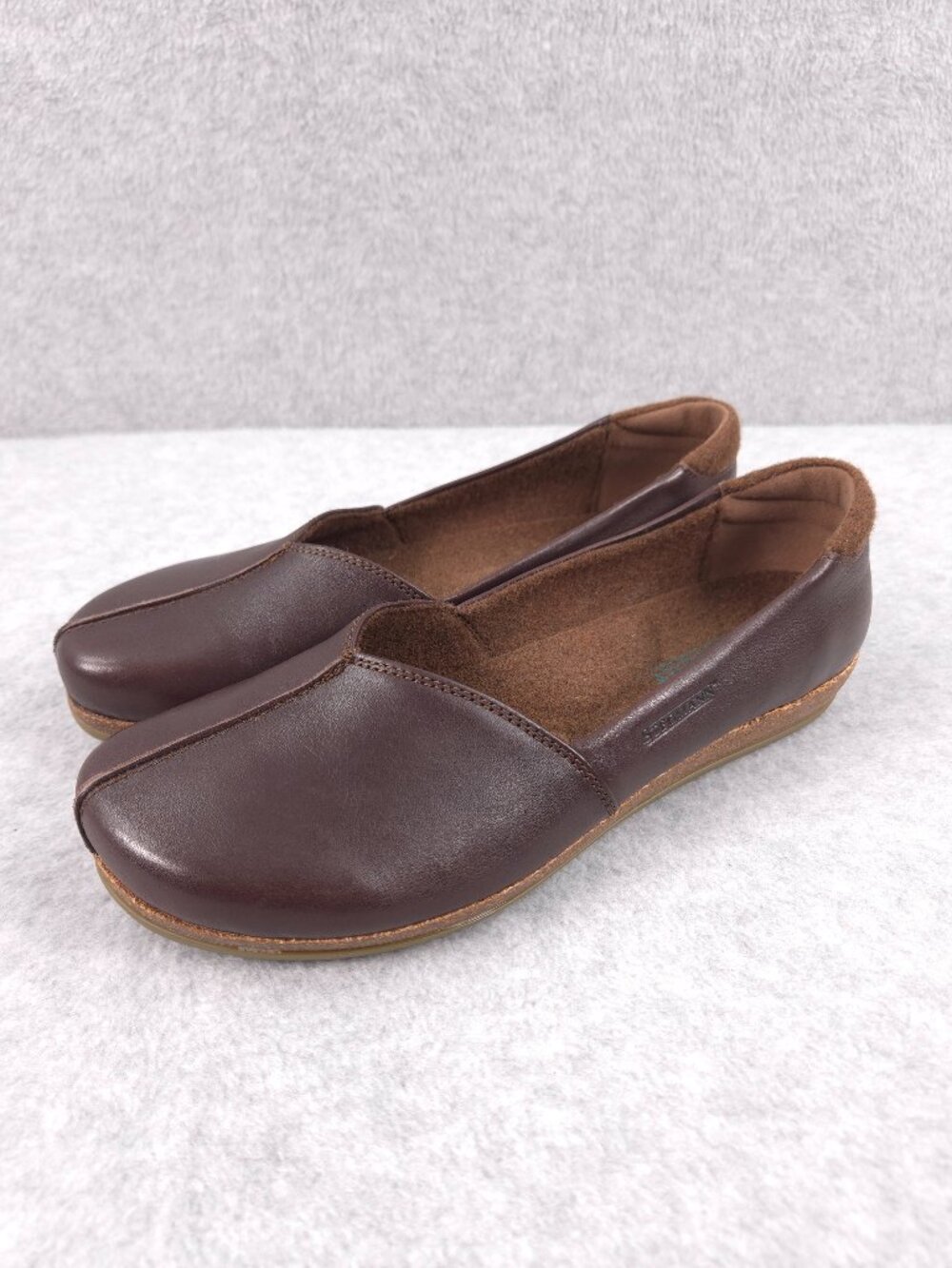 Stegmann Clogs Womens 10 Brown Leather Cork Sole Wool Lined Slip On Shoes